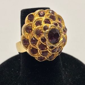 Vintage Cocktail Ring Deep Red Violet Gemstones